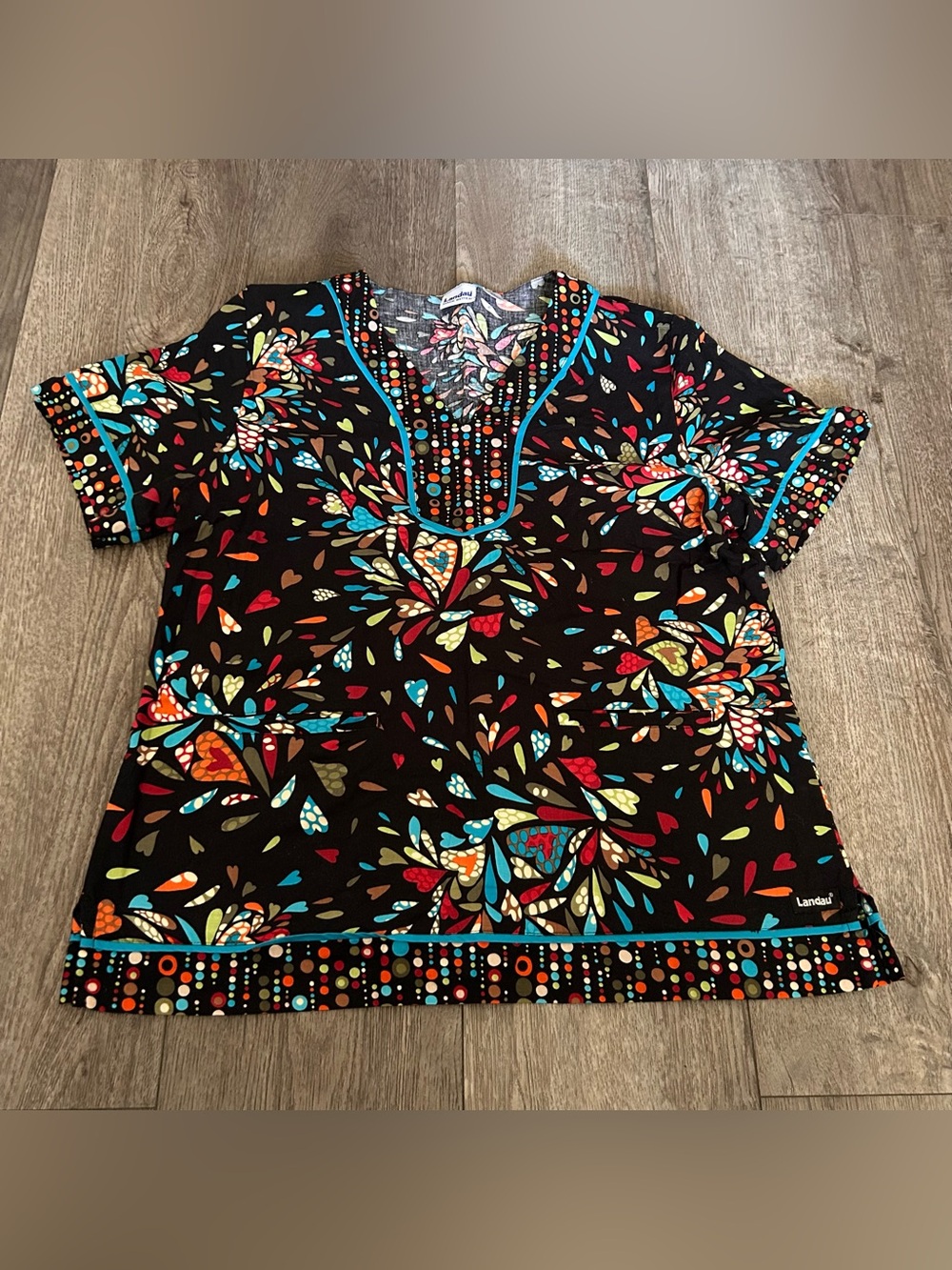Landau Heart Graphic Scrub Top Size XL